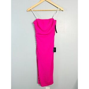 Lulus Hot Pink Strapless Midi Dress Side Slit Button Detail IDK7460 XS NEW